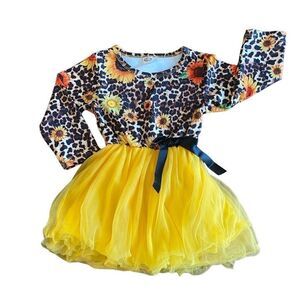 Sunflower Leopard Tulle Party Dress Toddler Size 4/5